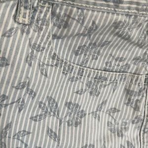 Blue and White Floral “Boyfriend” Jean Shorts